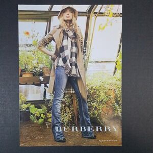 2009 Burberry Women's Fashion Print Ad Woman In Greenhouse Houseplants Greenery